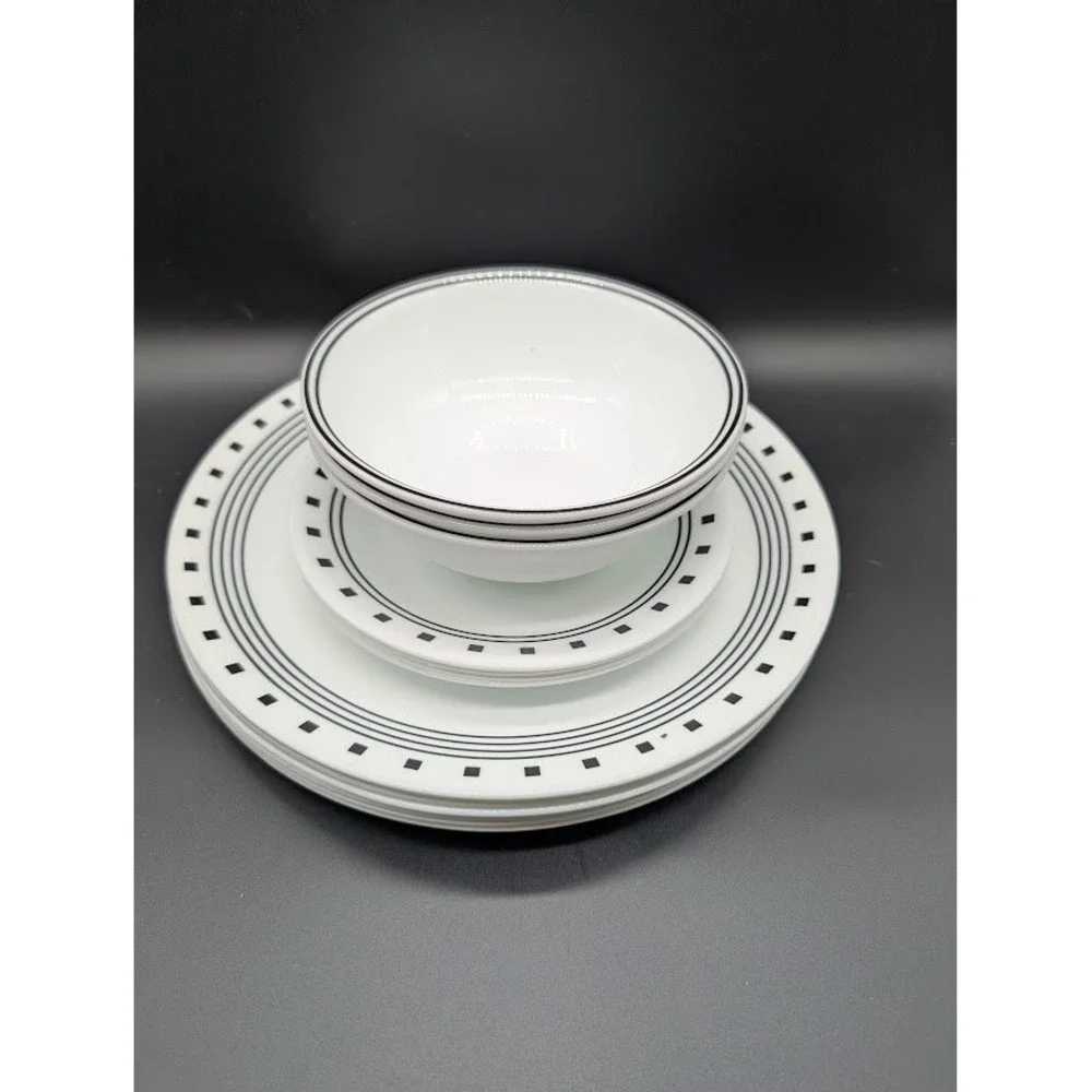 14 Piece Set Corelle City Block 7 Dinner 4 Salad‎ Dessert 3 Cereal Bowls Squares